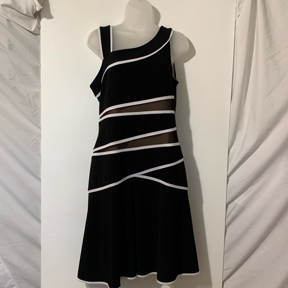 Joseph Ribkoff Black and White One Shoulder Dress